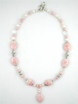 rhodochrosite and pearl necklace
