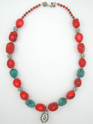red coral and turquoise necklace