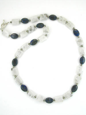 quartz and lapis beaded gemstone necklace