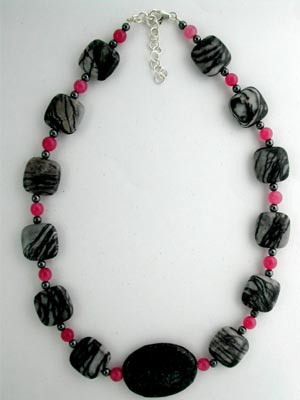 rose jade and black jasper necklace