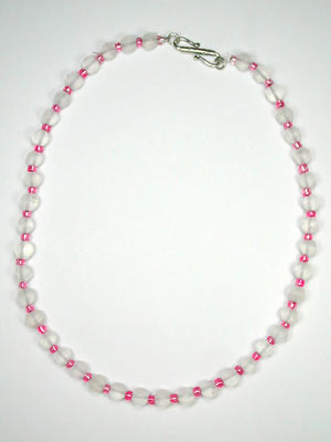 frosted quartz and pink glass necklace