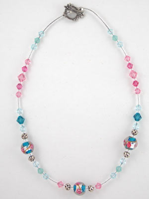 Swarovski pink and aqua with lamp glass necklace