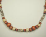 Rust and beige wood with horn beads necklace