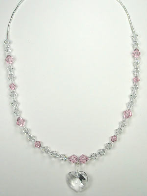 pink and crystal necklace with Swarovski heart