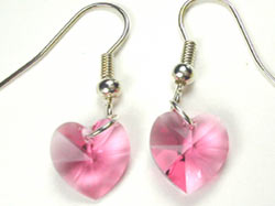 Swarovski rose crystal heart earrings