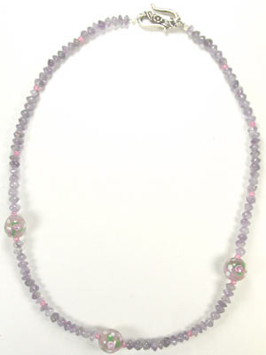 amethyst and lamp work glass necklace