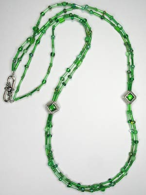 green 2 strand seed bead necklace