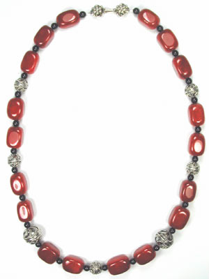 Bali silver and ruby jade necklace