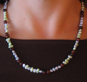 Hand Crafted Freshwater pearl necklace made in America using unique pearls